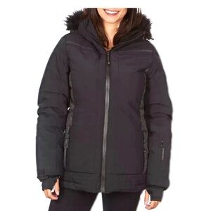 Avalanche Womens Black Faux-Fur Hood Water-Resistant Thumb Holes Ski Jacket Sz S